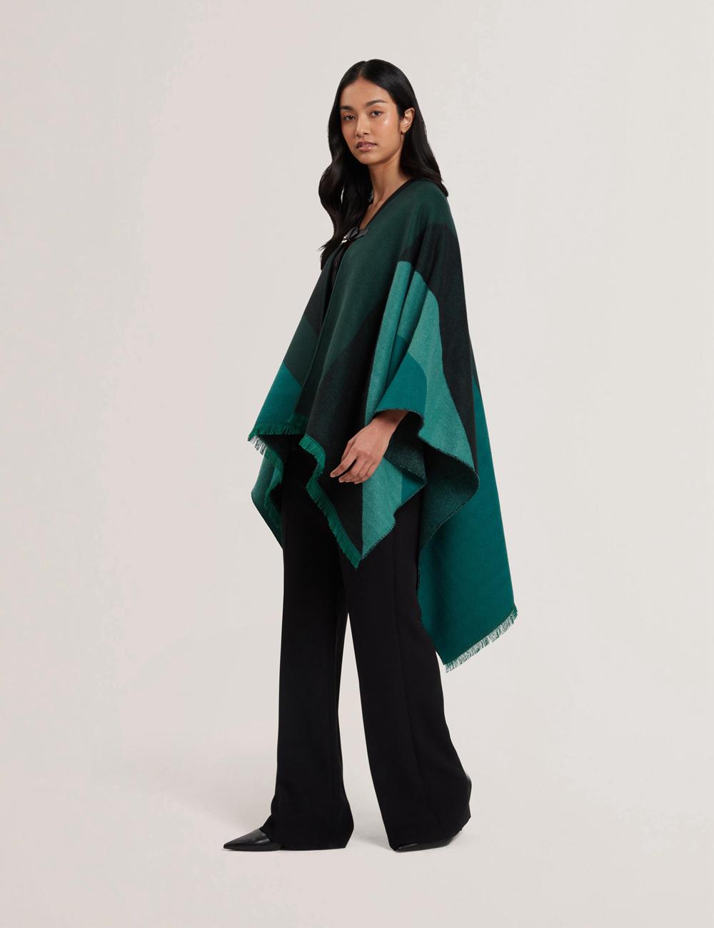 Women Ted Baker SUFFIA - Colour Block Buckled Woven Ponchos Dk-Green | Egypt  OMKCR-5361