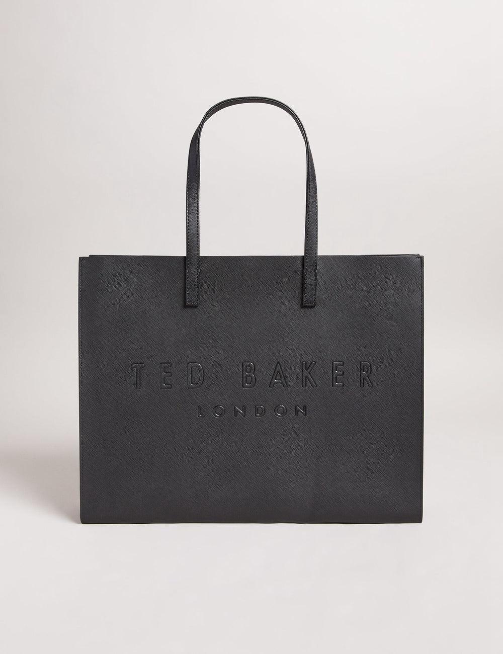 Women Ted Baker SUKICON - Textured Faux Leather Icon Tote Bags Black | Egypt  QRPJZ-8325