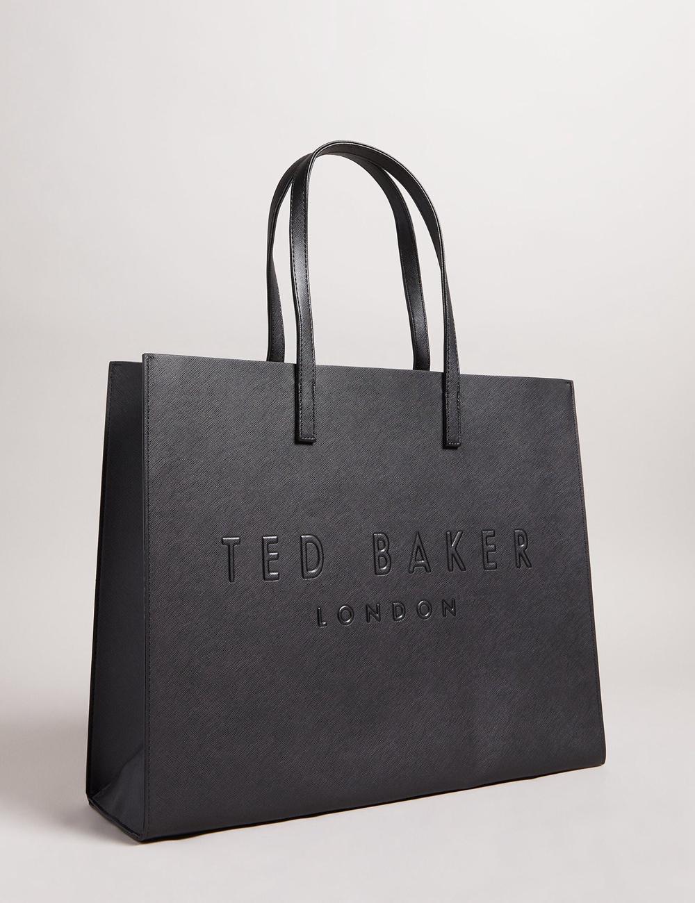Women Ted Baker SUKICON - Textured Faux Leather Icon Tote Bags Black | Egypt  QRPJZ-8325