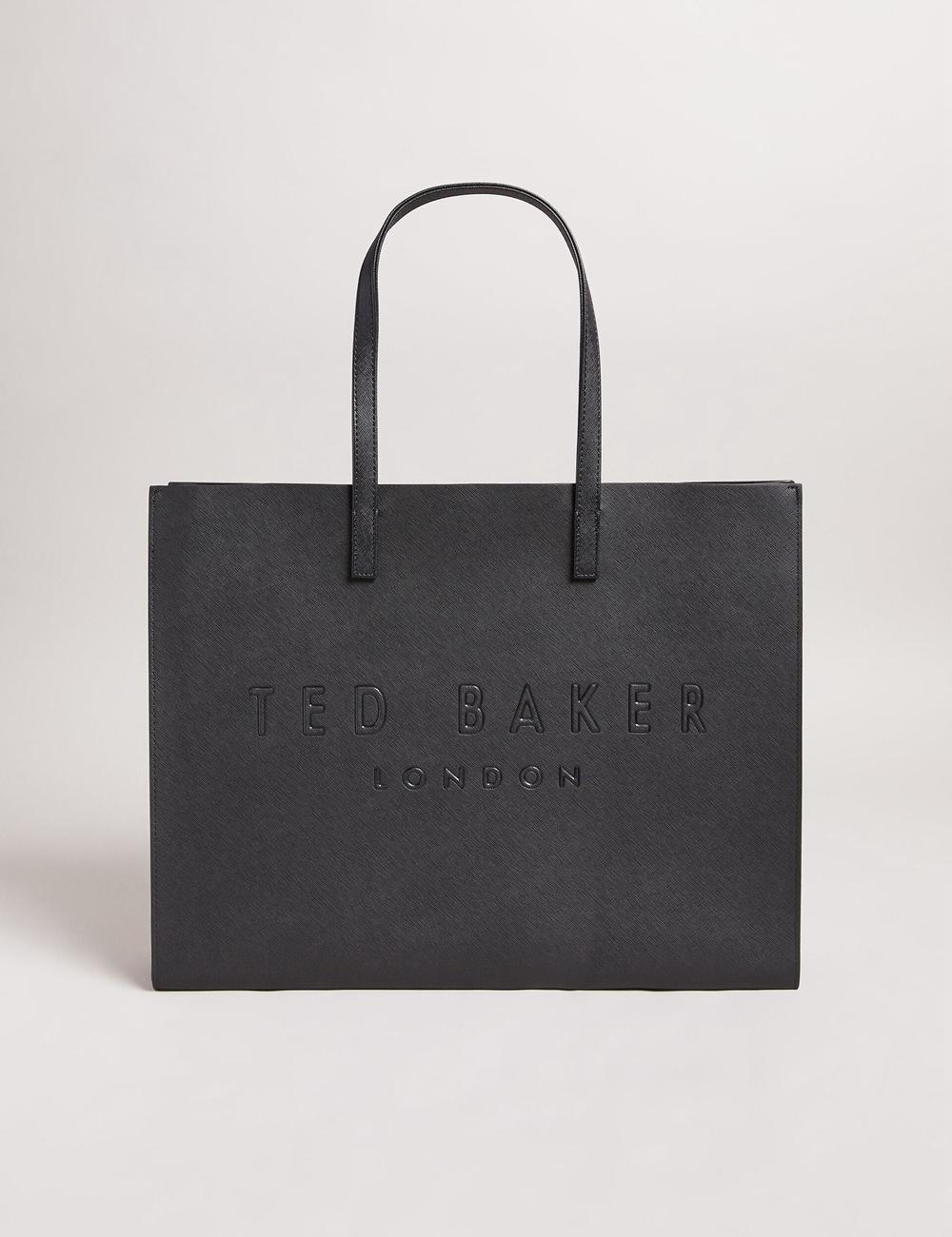 Women Ted Baker SUKICON - Textured Faux Leather Icon Tote Bags Black | Egypt  QRPJZ-8325