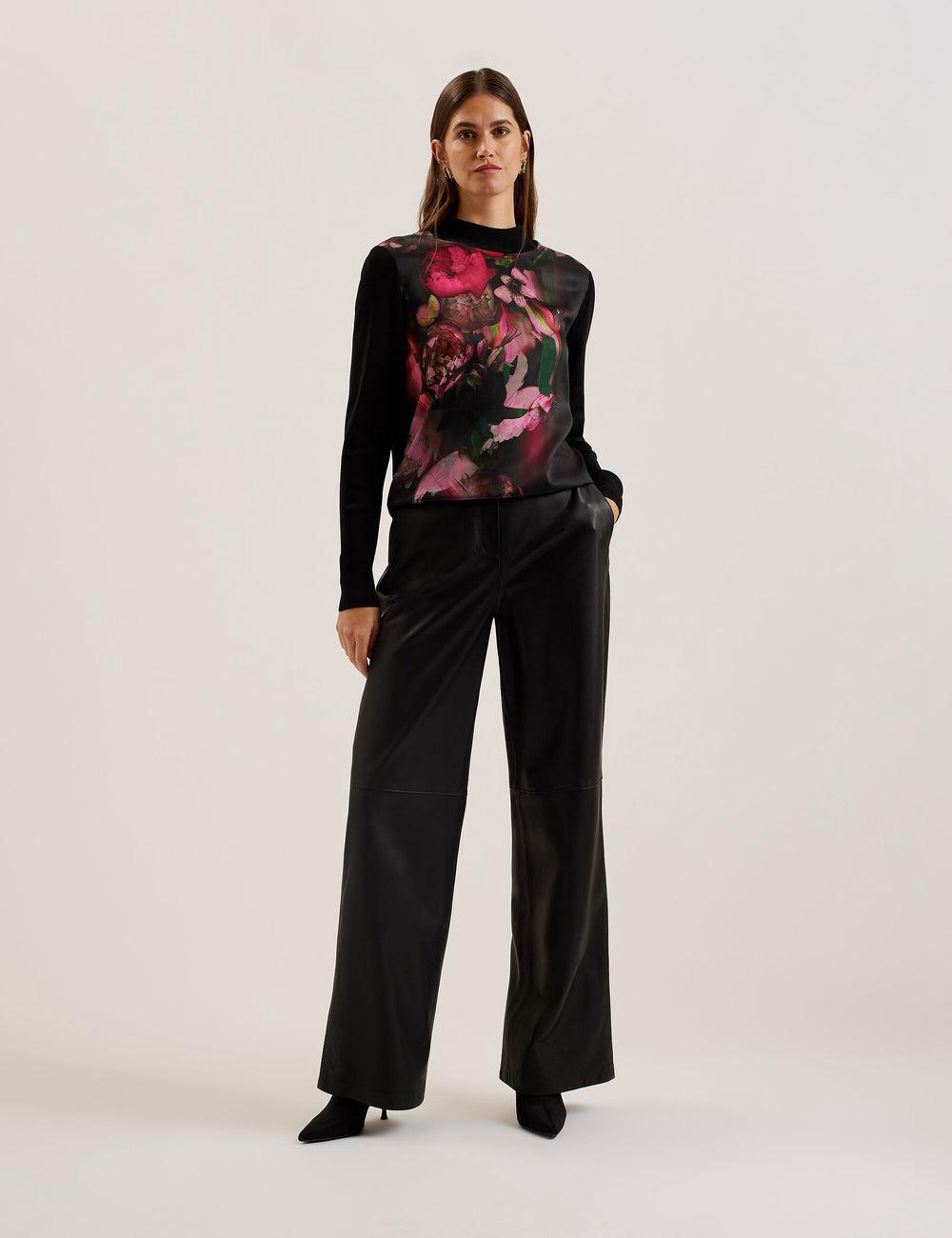 Women Ted Baker TABITHR - Printed Panel Long Sleeve Knit Tops Black | Egypt  KQZWX-5642