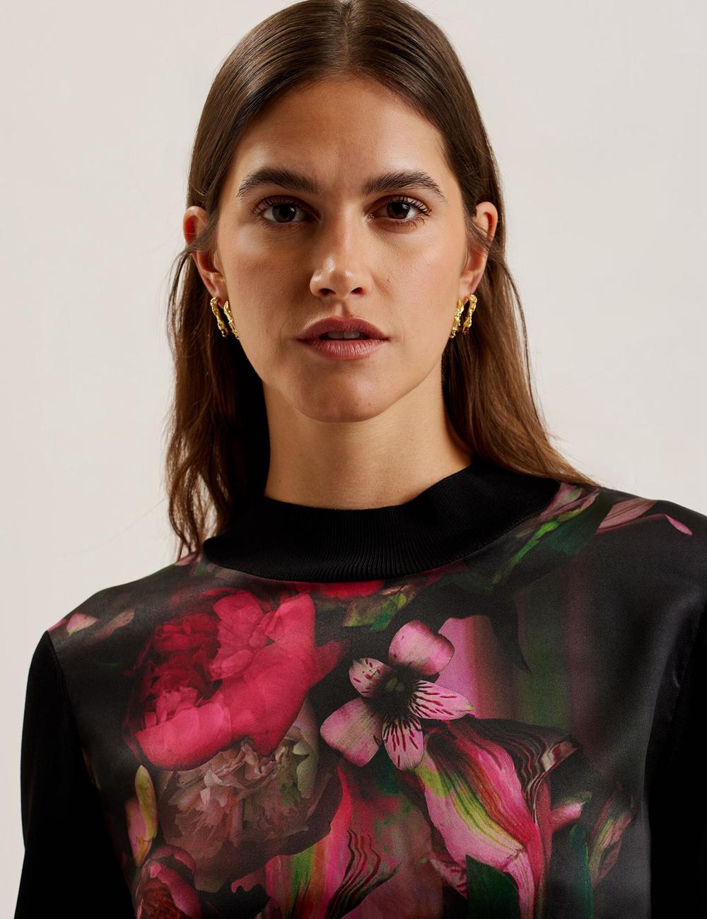 Women Ted Baker TABITHR - Printed Panel Long Sleeve Knit Tops Black | Egypt  KQZWX-5642
