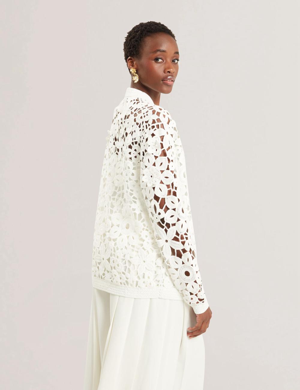 Women Ted Baker TARLI - Crochet Open Knit Longline Cardigans White | Egypt  JWSBV-5697