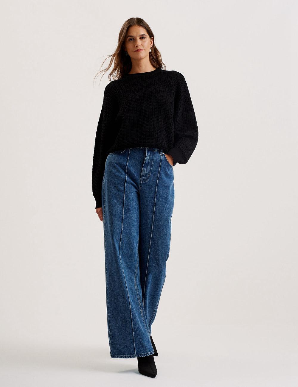 Women Ted Baker TEDTYY - Textured T Jacquard Knitted Jumpers Black | Egypt  HRAGW-1547