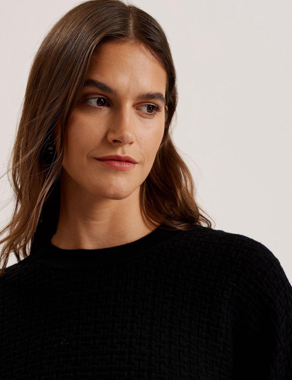 Women Ted Baker TEDTYY - Textured T Jacquard Knitted Jumpers Black | Egypt  HRAGW-1547