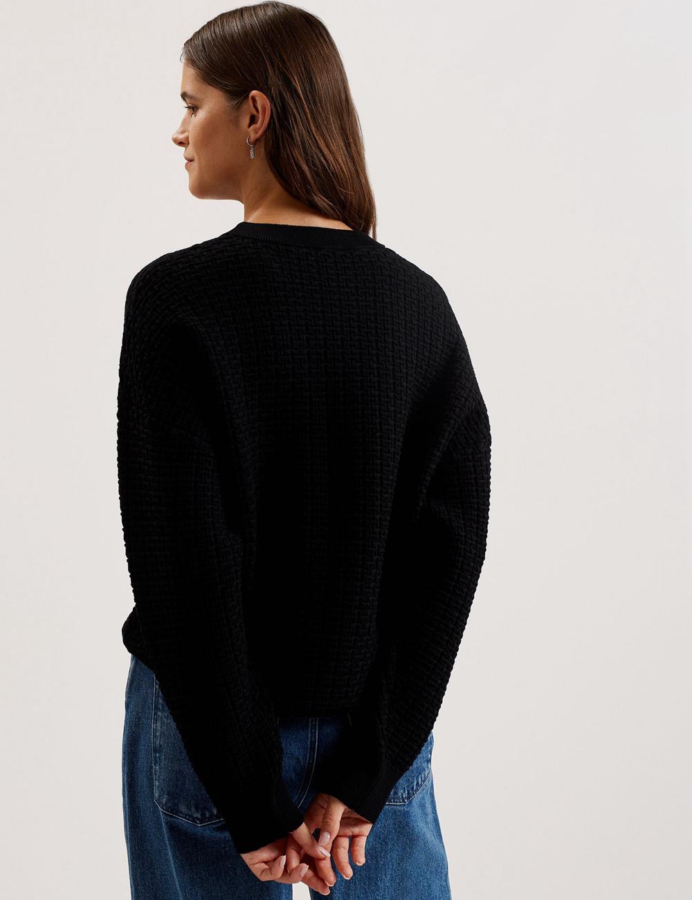 Women Ted Baker TEDTYY - Textured T Jacquard Knitted Jumpers Black | Egypt  HRAGW-1547