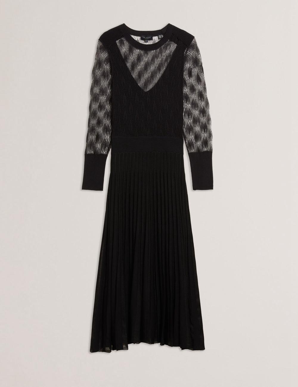 Women Ted Baker TIIMARA - Pointelle Knit Asymmetric Midi Dresses Black | Egypt  PYLJD-4135