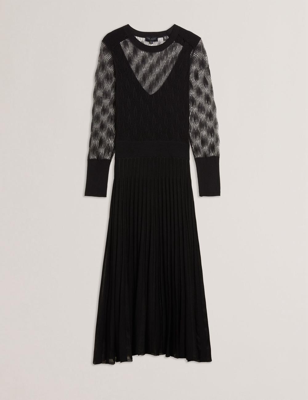 Women Ted Baker TIIMARA - Pointelle Knit Asymmetric Midi Dresses Black | Egypt  PYLJD-4135