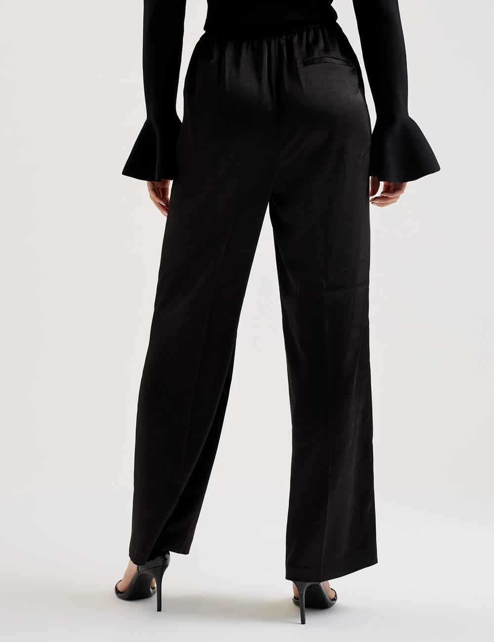 Women Ted Baker UMAIBO - Satin Wide Leg Drawstring Joggers Trousers Black | Egypt  OSJVE-2047