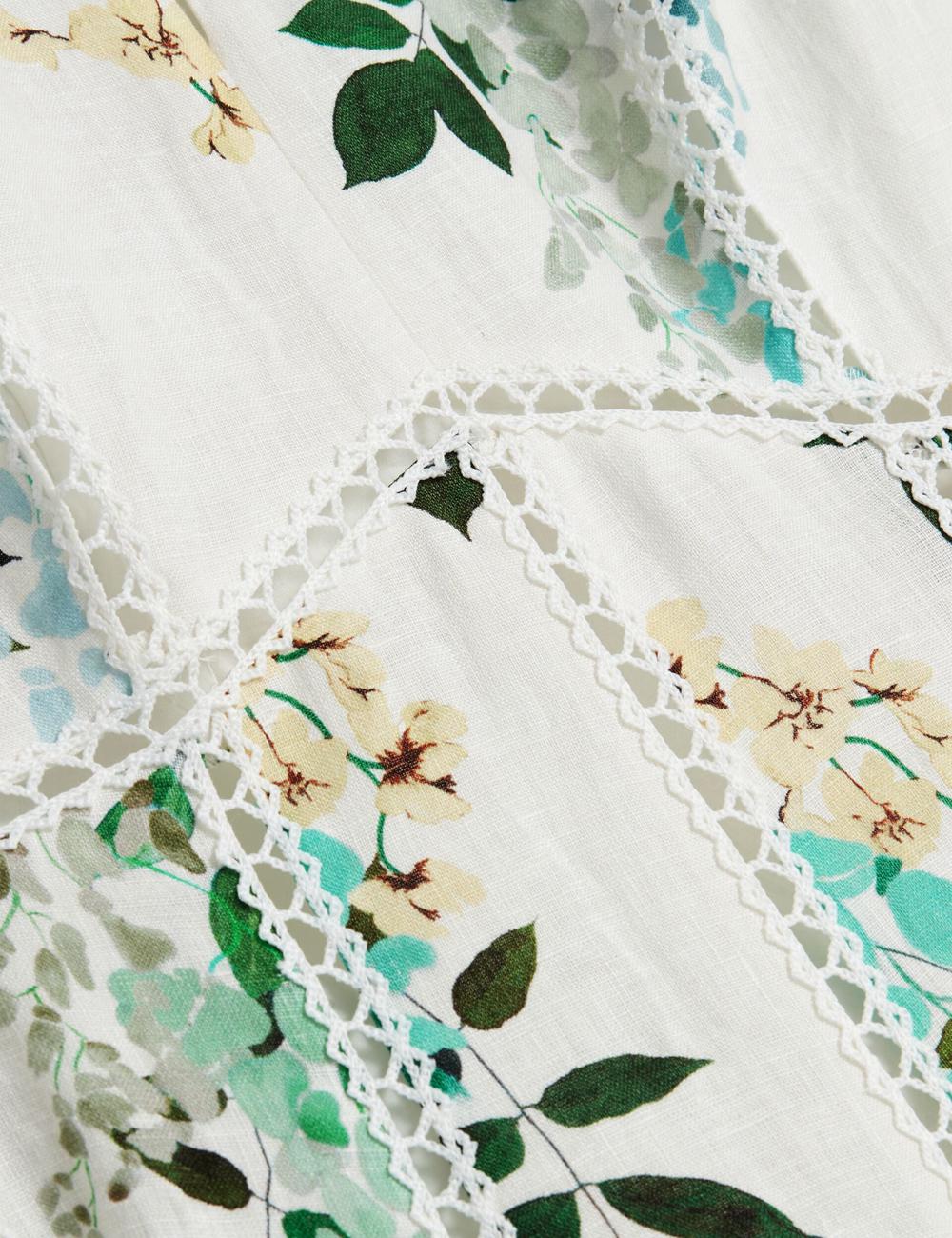 Women Ted Baker UTALA - Floral Crochet Trim Linen Midi Dresses White | Egypt  HKMQI-7102