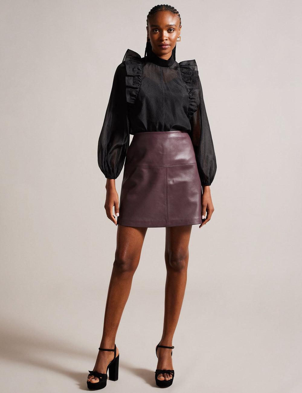 Women Ted Baker VALIAT - A-Line Leather Mini Skirts Red | Egypt  YNGDS-0319