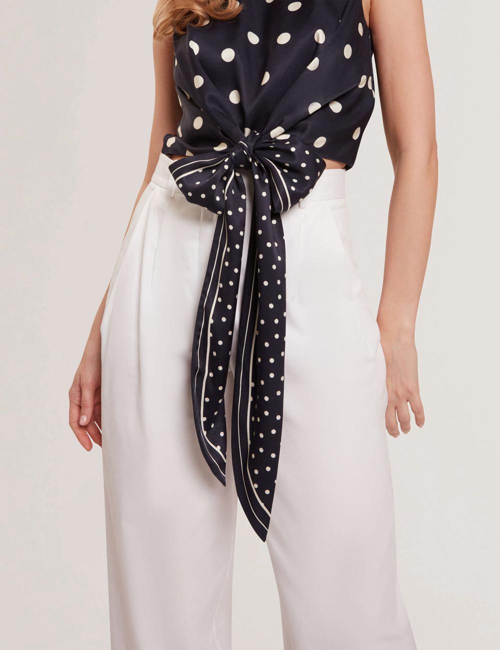 Women Ted Baker VEIRAA - Polka Dot Front Sleeveless Crop Tops Navy | Egypt  BYVUL-3195