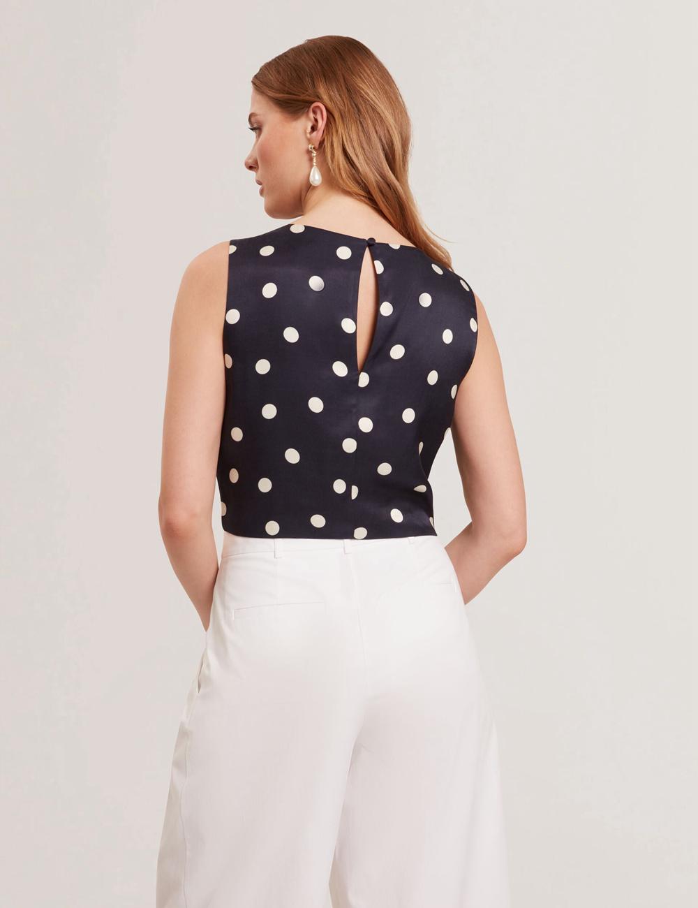 Women Ted Baker VEIRAA - Polka Dot Front Sleeveless Crop Tops Navy | Egypt  BYVUL-3195