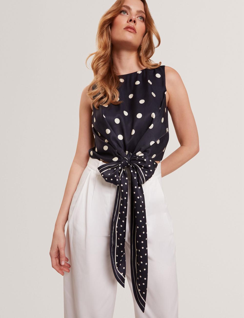 Women Ted Baker VEIRAA - Polka Dot Front Sleeveless Crop Tops Navy | Egypt  BYVUL-3195