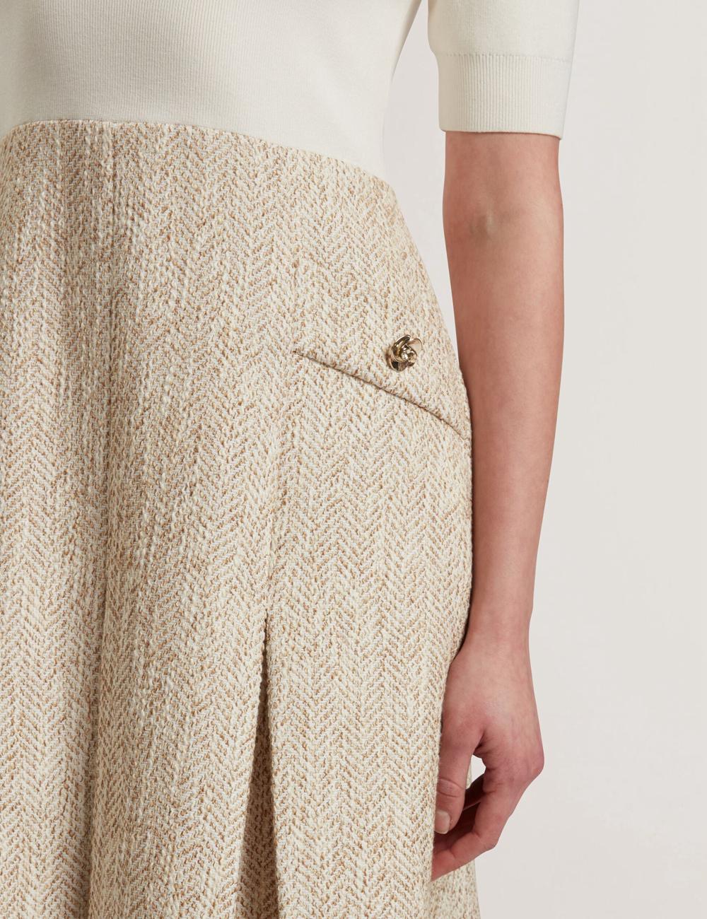 Women Ted Baker VULPAD - Pleated Boucle With Knit Bodice Mini Dresses Ivory | Egypt  LIZND-9823