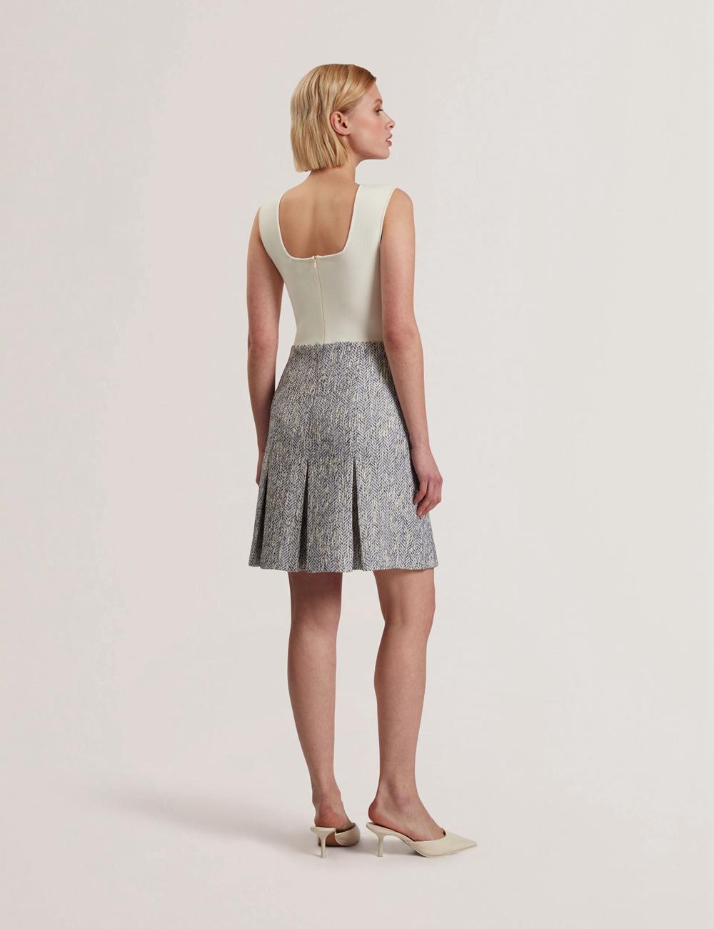 Women Ted Baker VULPAM - Sleeveless Knit Bodice Boucle Mini Dresses Lt-Blue | Egypt  PABDN-7589