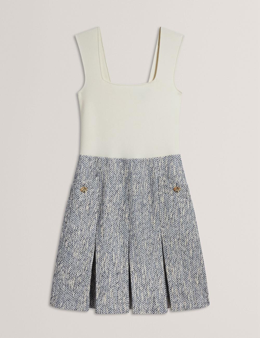 Women Ted Baker VULPAM - Sleeveless Knit Bodice Boucle Mini Dresses Lt-Blue | Egypt  PABDN-7589