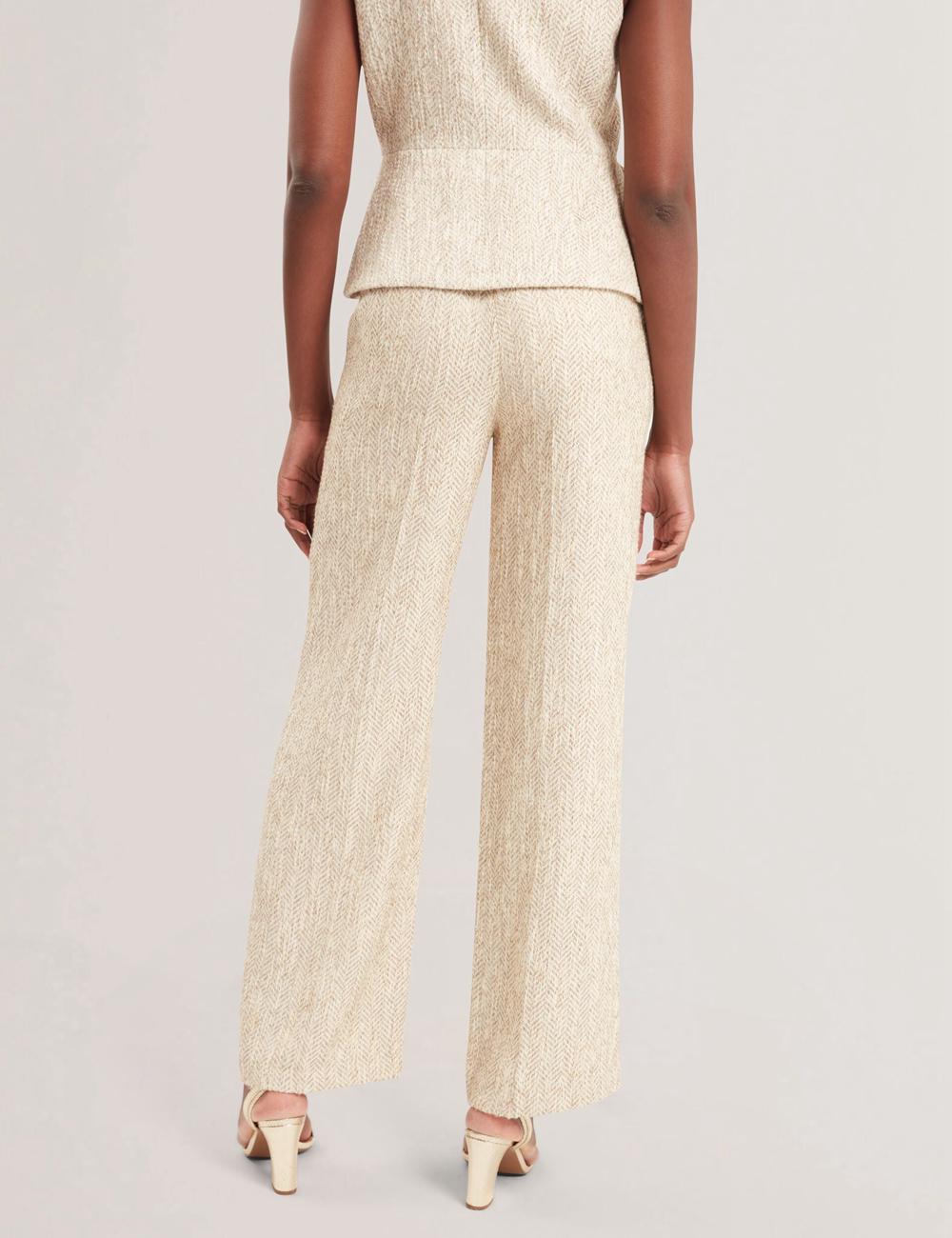 Women Ted Baker VULPAT - Boucle Herringbone Wide Leg Tailored Trousers Ivory | Egypt  YKQXZ-0394
