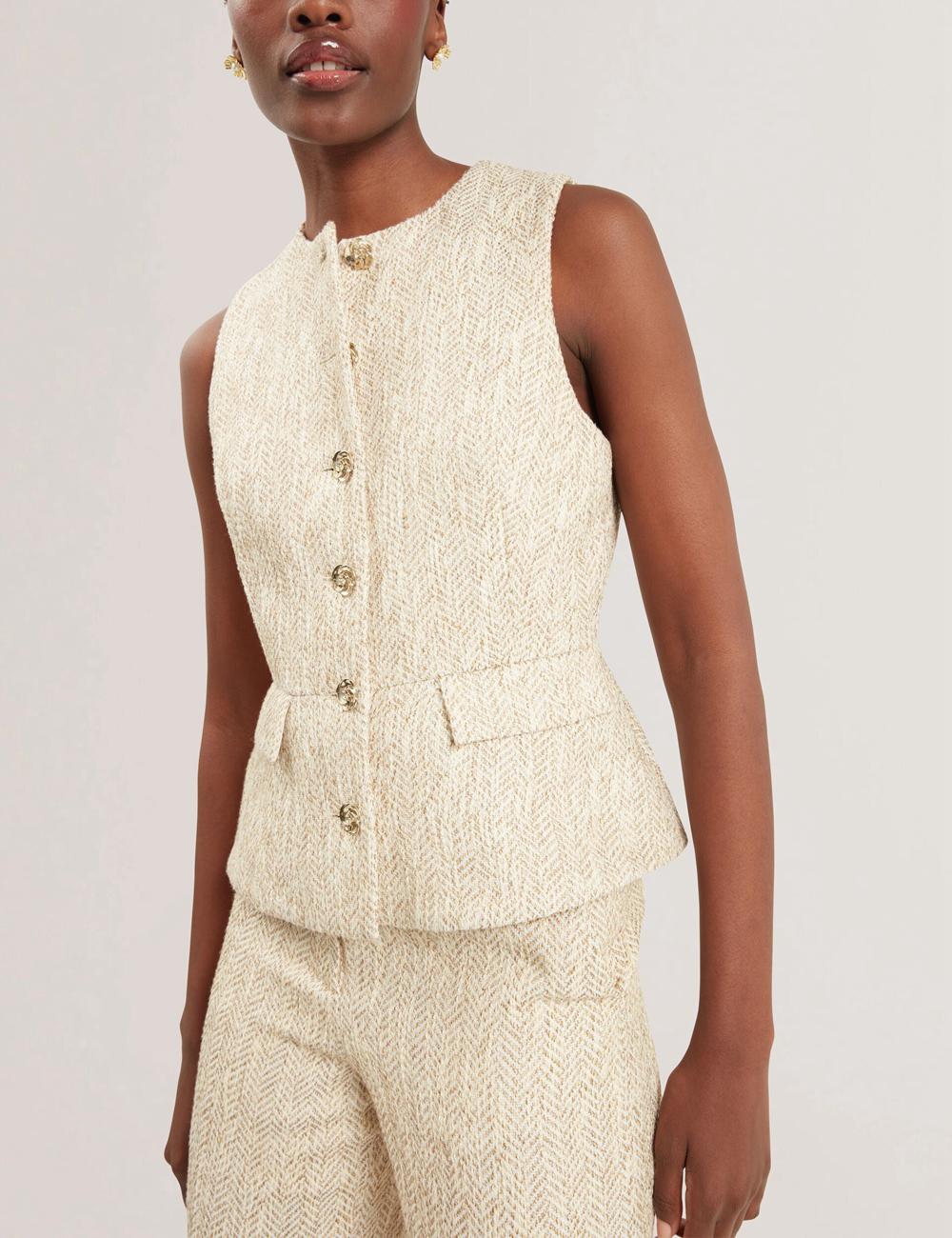 Women Ted Baker VULPAT - Boucle Herringbone Wide Leg Tailored Trousers Ivory | Egypt  YKQXZ-0394