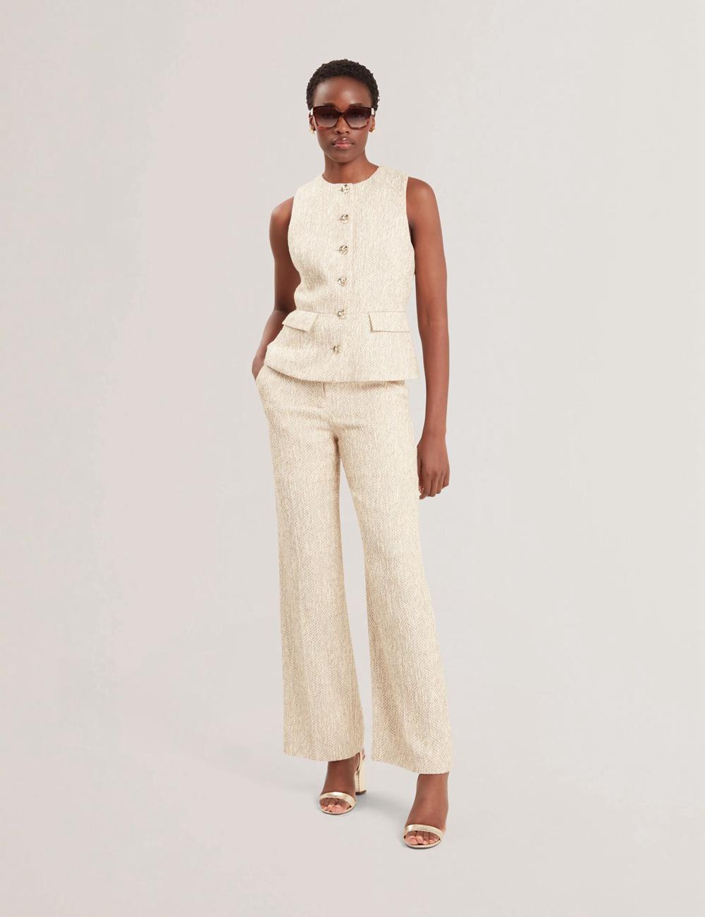 Women Ted Baker VULPAW - Boucle Herringbone Fitted Suit Waistcoat Ivory | Egypt  JWIAH-6127