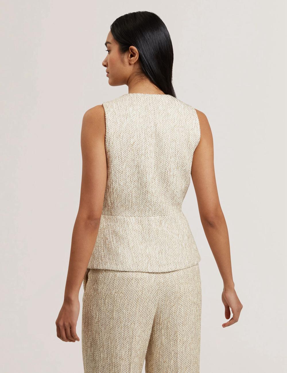 Women Ted Baker VULPAW - Boucle Herringbone Fitted Suit Waistcoat Ivory | Egypt  JWIAH-6127