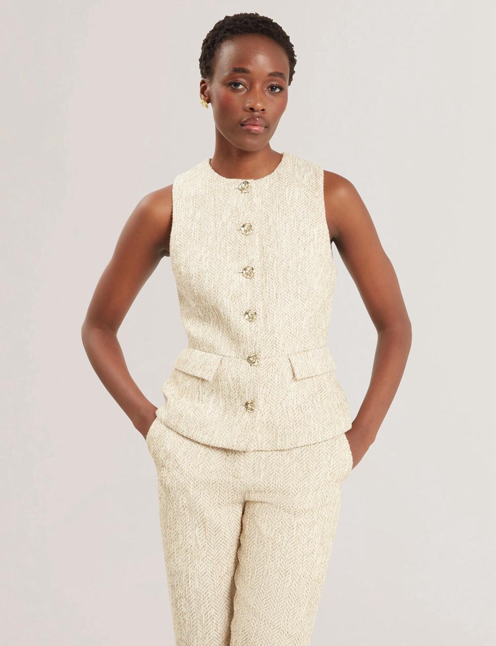 Women Ted Baker VULPAW - Boucle Herringbone Fitted Suit Waistcoat Ivory | Egypt  JWIAH-6127