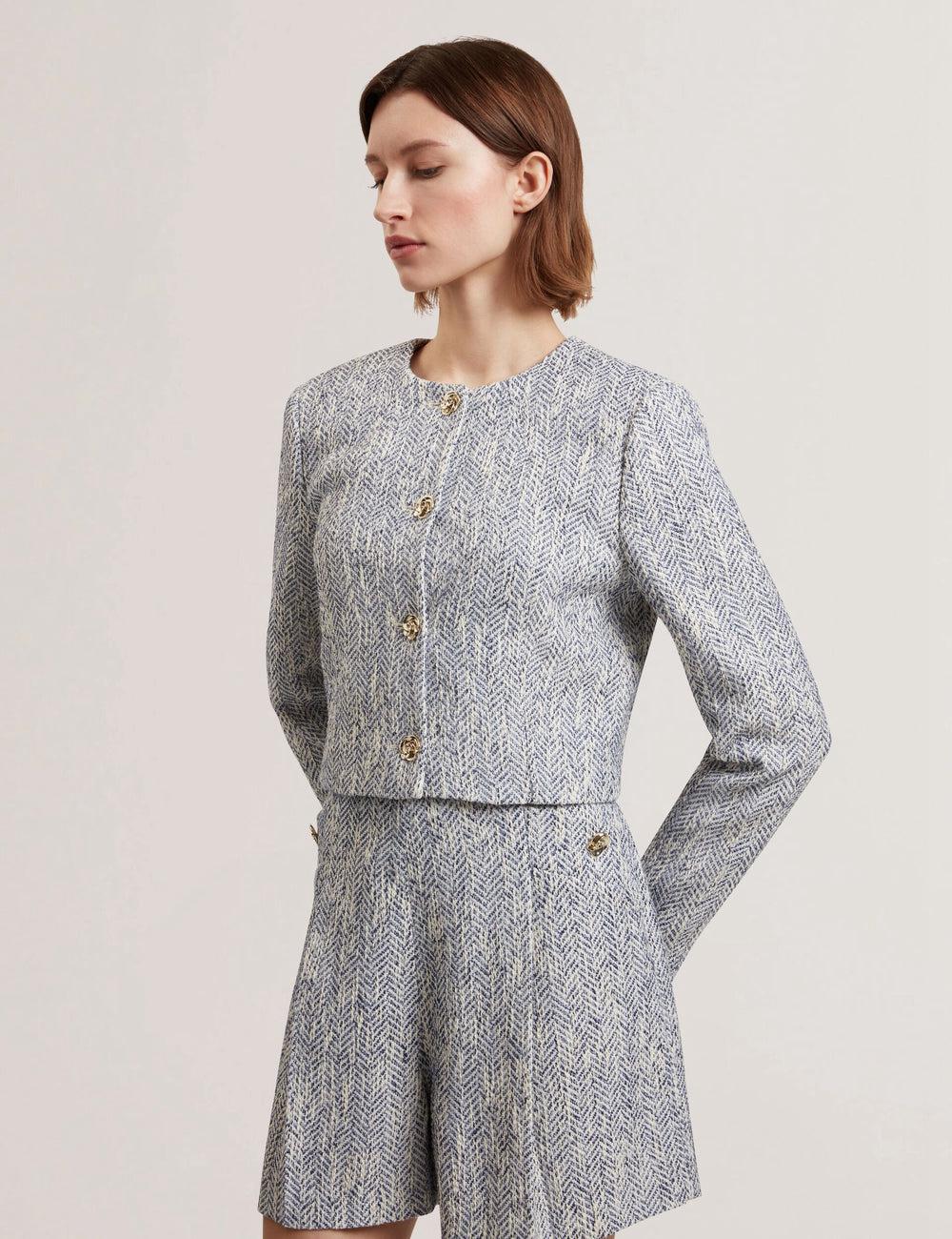 Women Ted Baker VULPA - Boucle Button-Up Cropped Tailored Jackets Lt-Blue | Egypt  QZYIM-4865