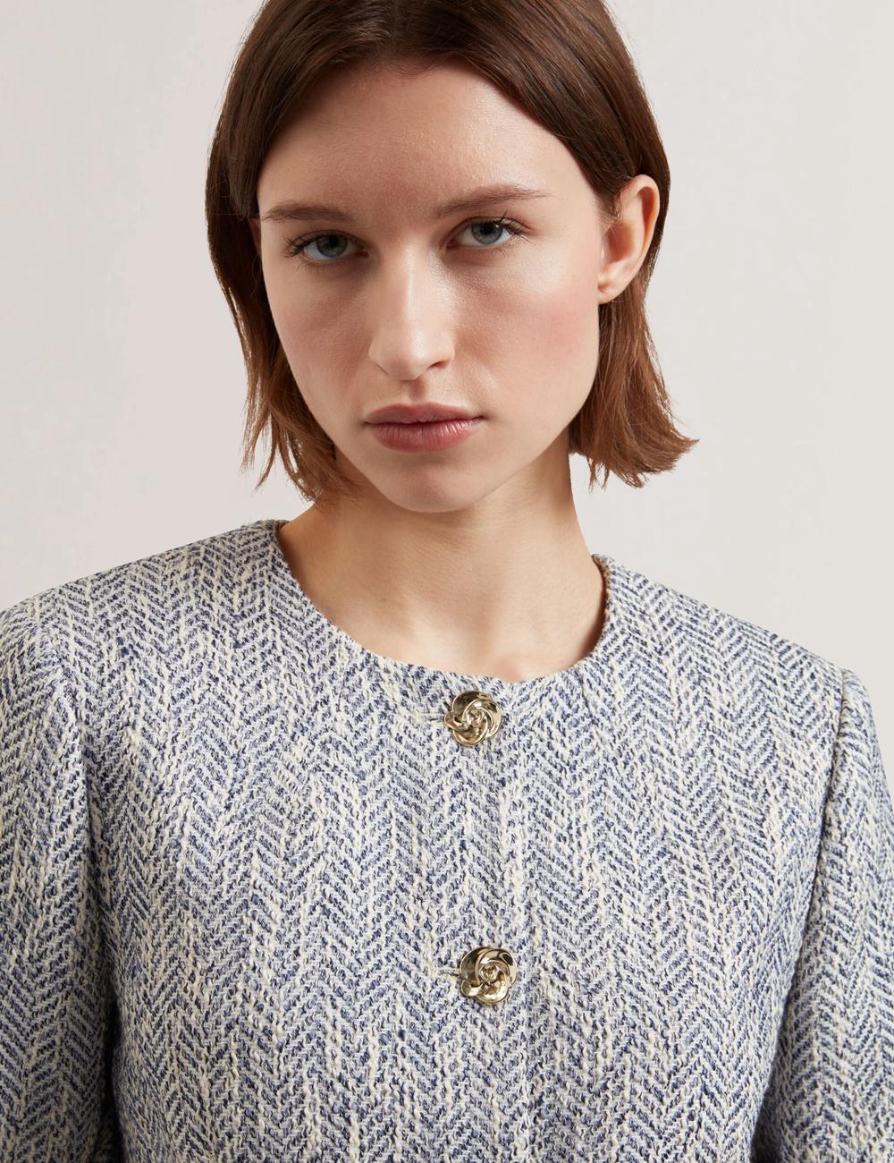 Women Ted Baker VULPA - Boucle Button-Up Cropped Tailored Jackets Lt-Blue | Egypt  QZYIM-4865