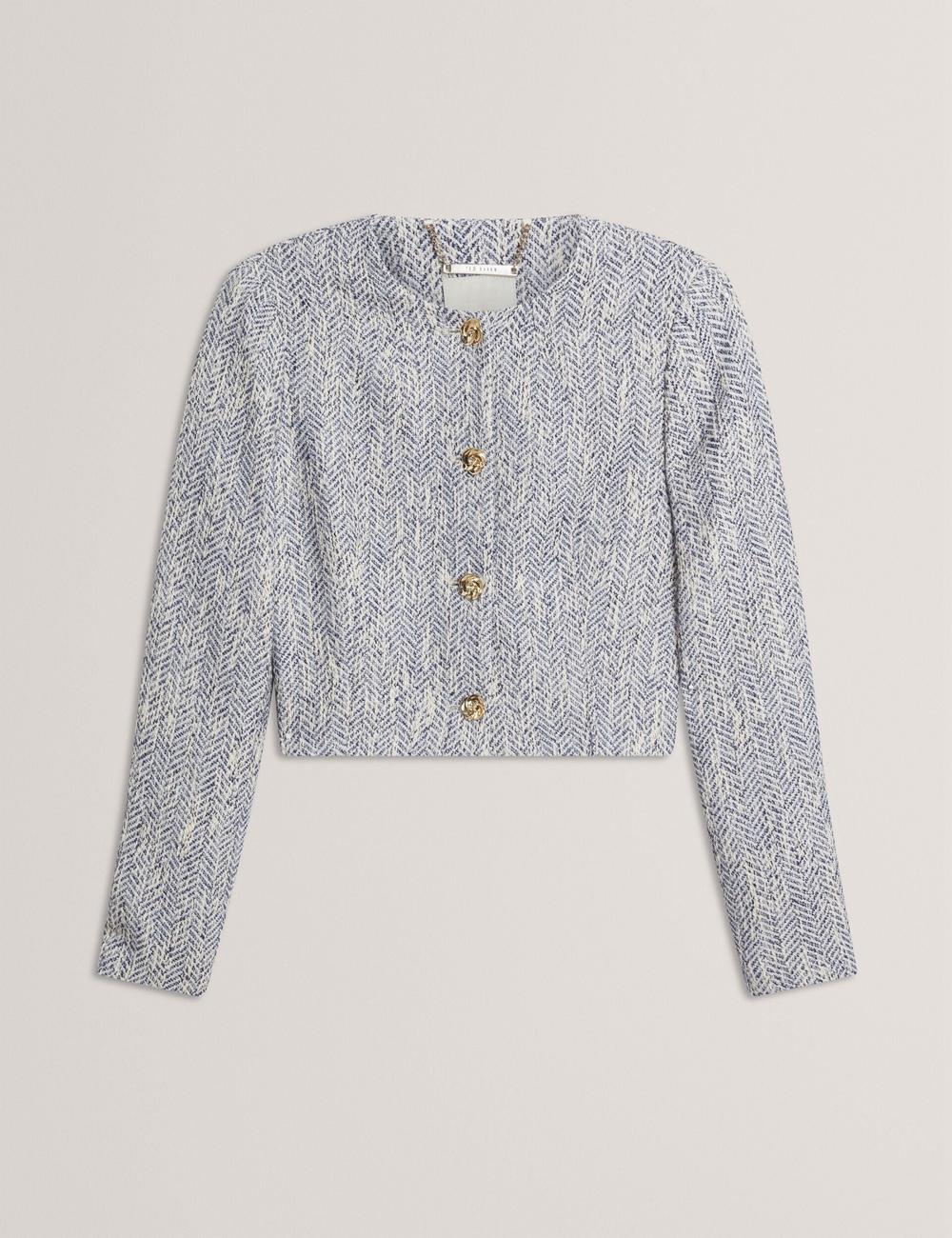 Women Ted Baker VULPA - Boucle Button-Up Cropped Tailored Jackets Lt-Blue | Egypt  QZYIM-4865