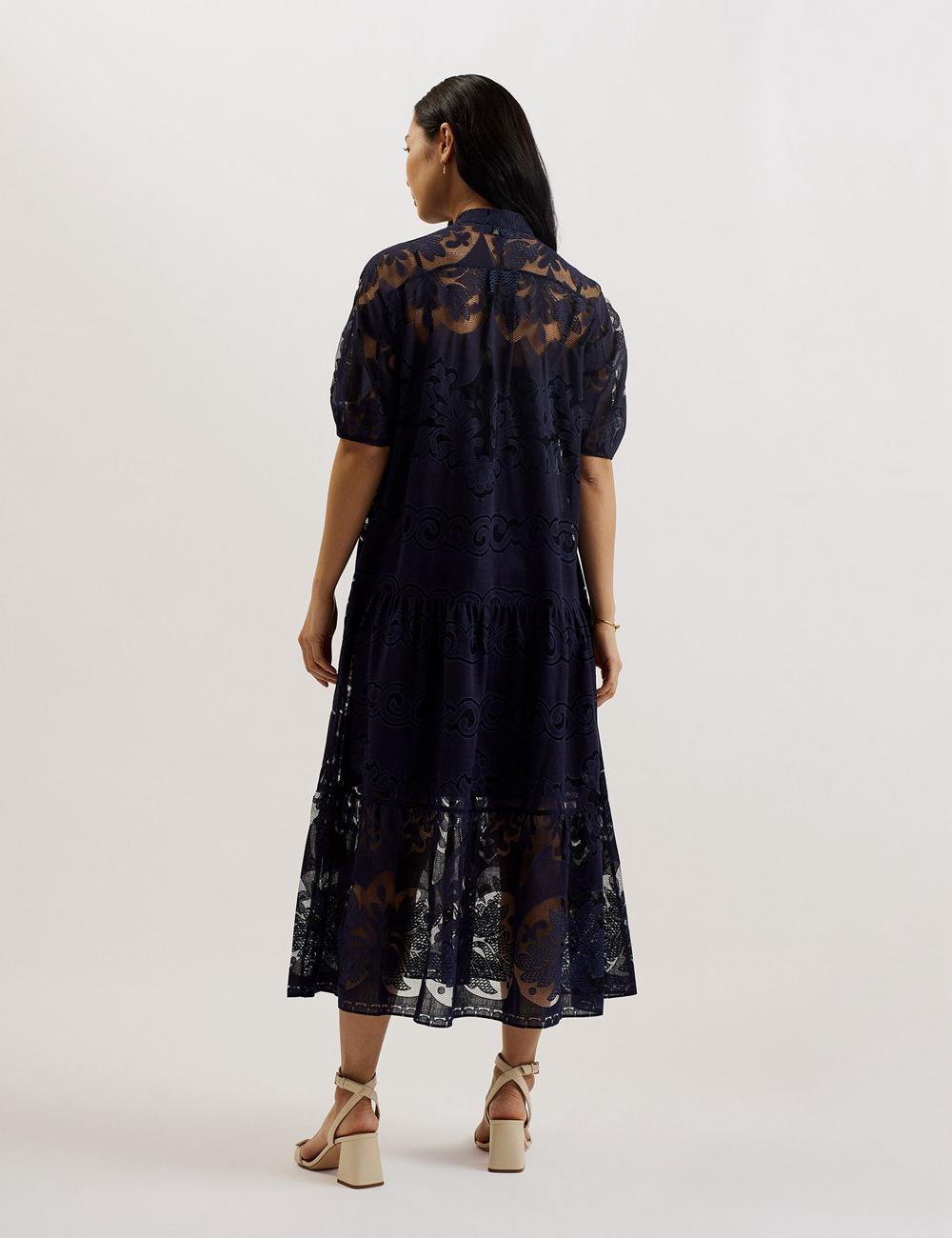 Women Ted Baker XATIVA - Lace Puff Sleeve Midi Shift Midi Dresses Dk-Blue | Egypt  DFKGY-9412