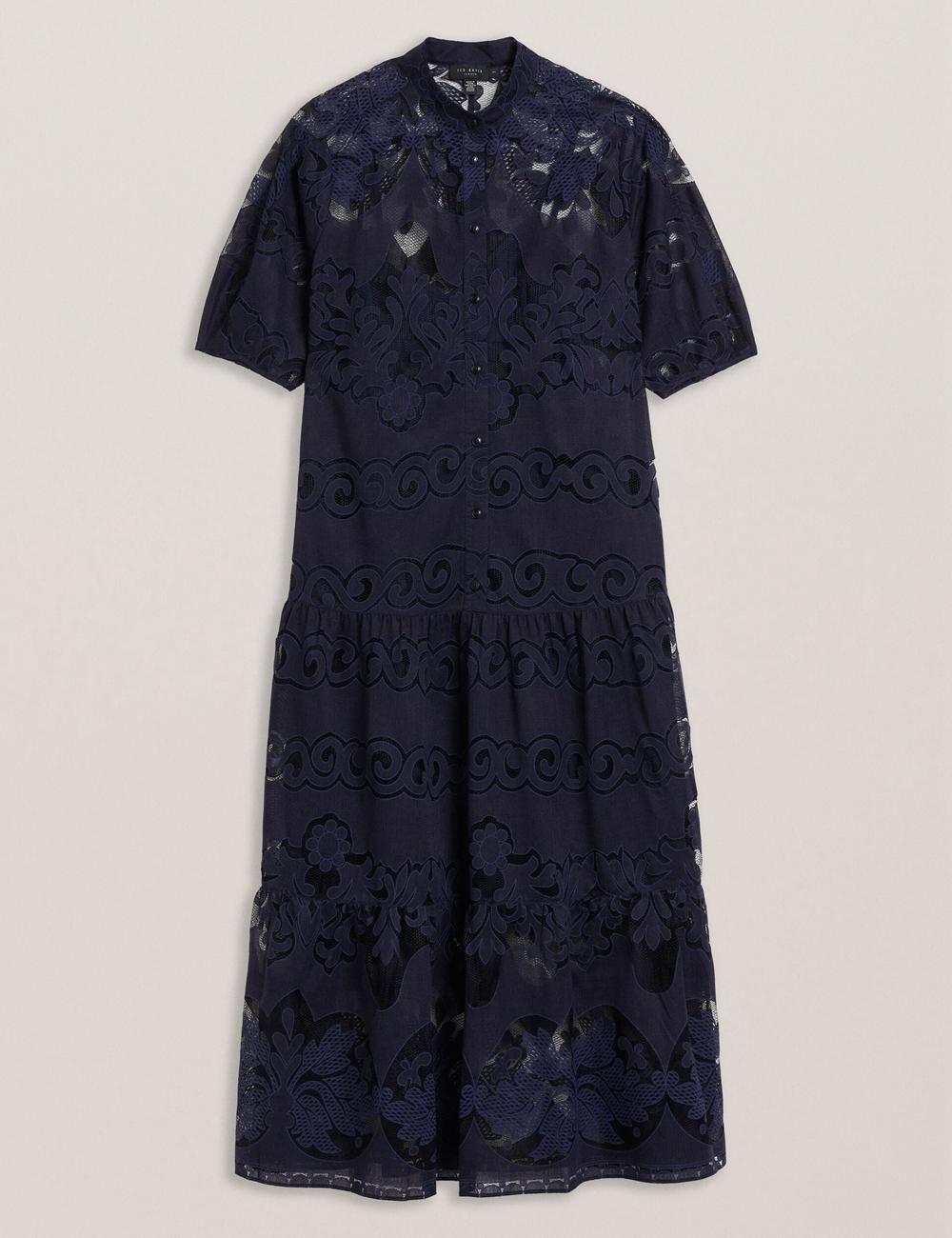 Women Ted Baker XATIVA - Lace Puff Sleeve Midi Shift Midi Dresses Dk-Blue | Egypt  DFKGY-9412