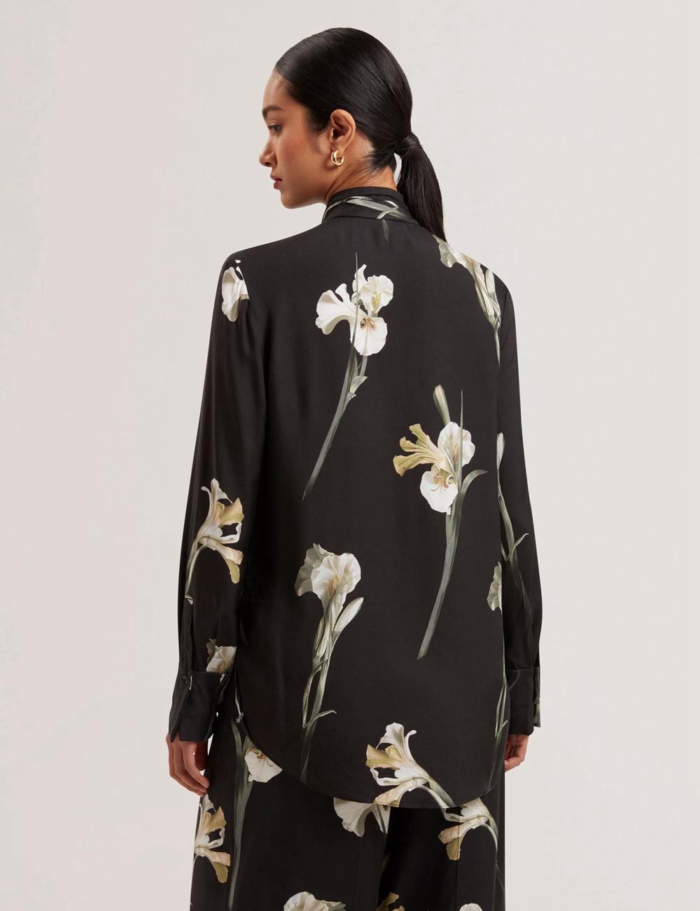 Women Ted Baker ZAKIIER - Neck Floral Print Long Sleeve Blouses Black | Egypt  UBASV-6293