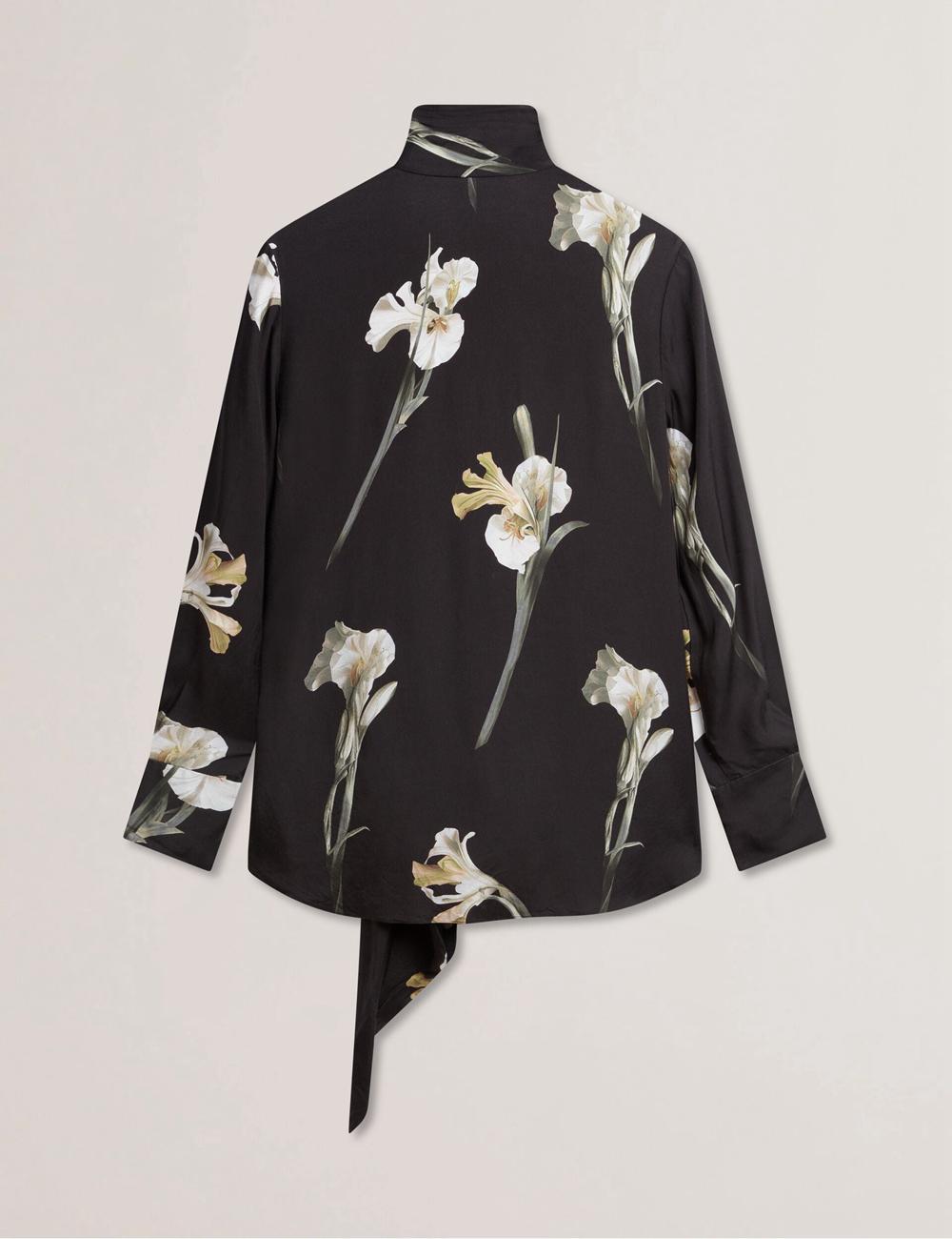 Women Ted Baker ZAKIIER - Neck Floral Print Long Sleeve Blouses Black | Egypt  UBASV-6293