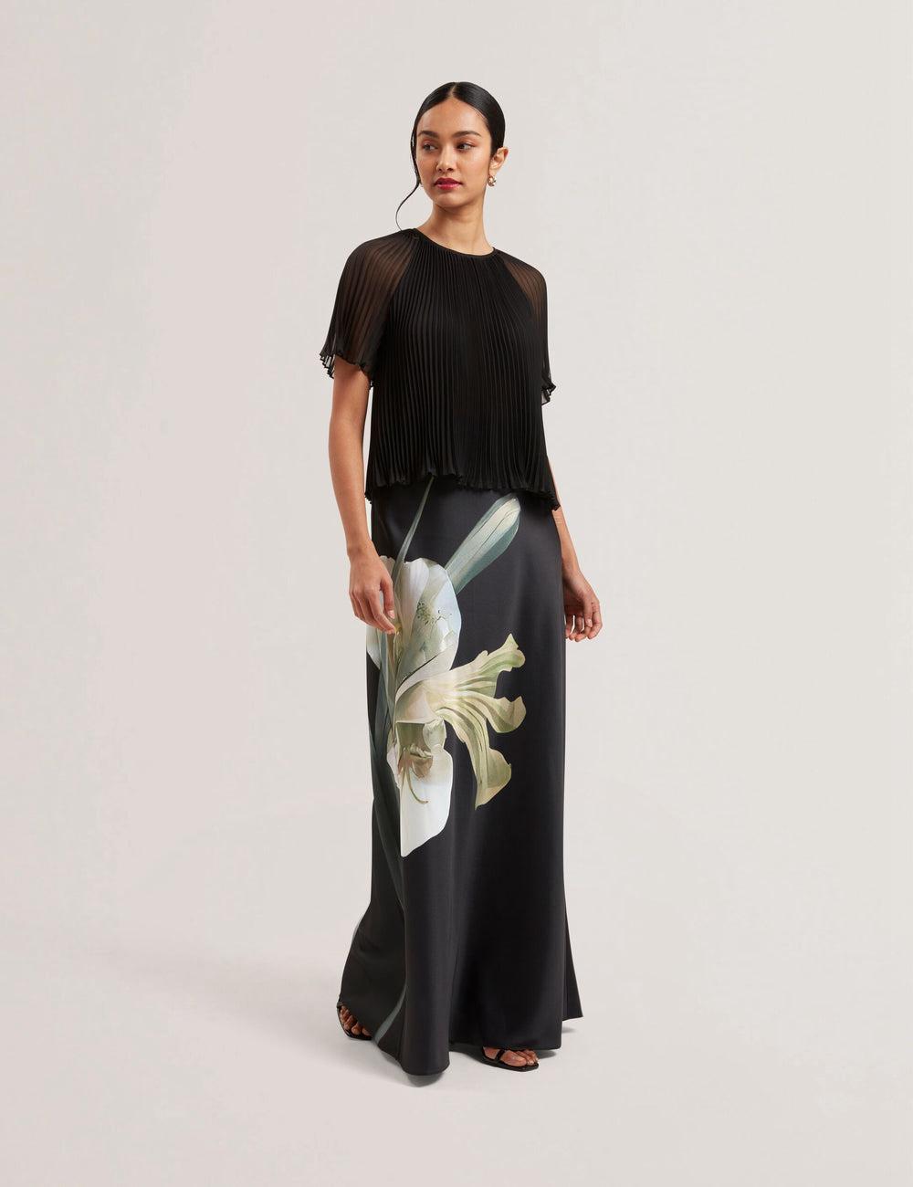 Women Ted Baker ZIONNA - Floral Print Detail Satin Maxi Skirts Black | Egypt  USKWF-9637