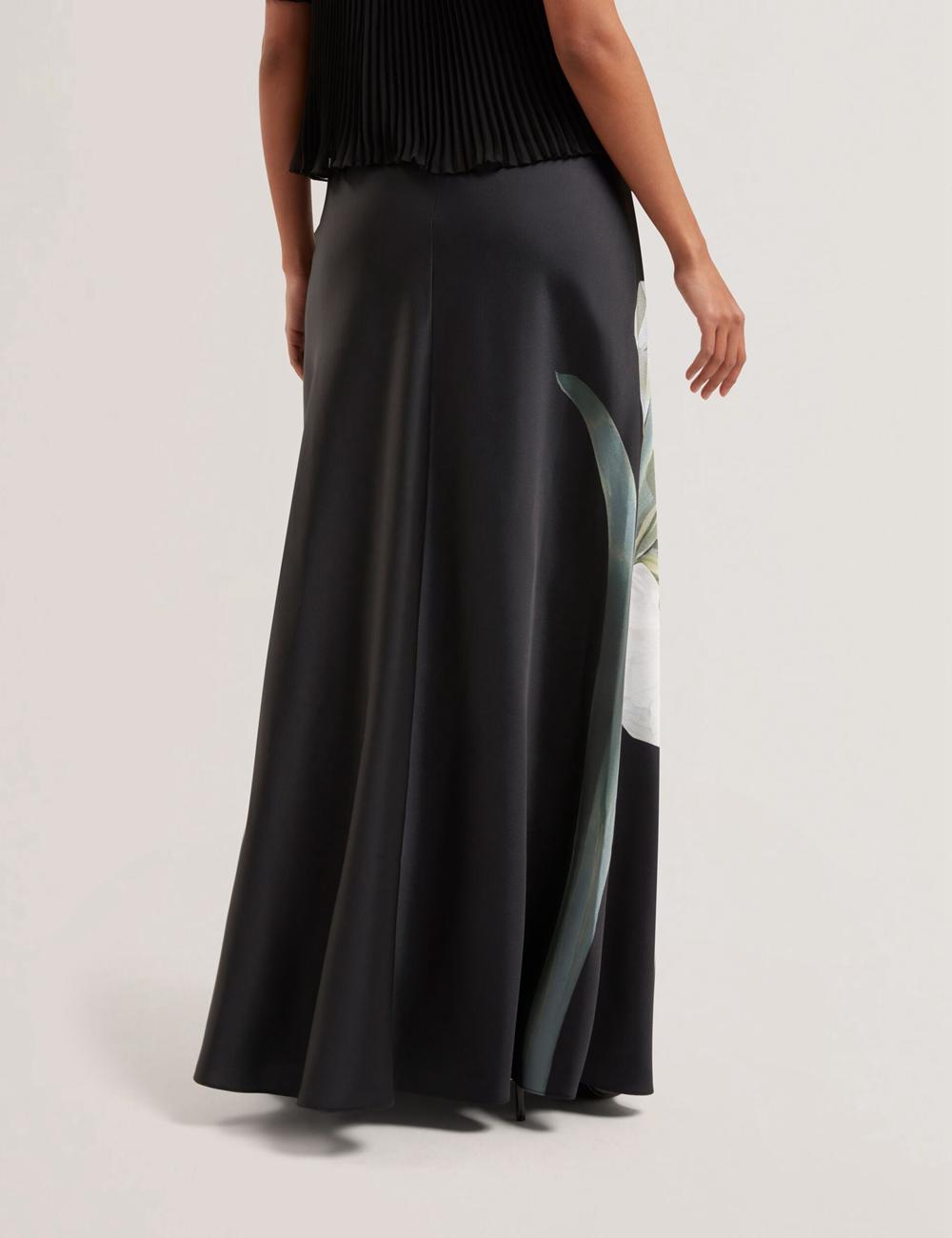 Women Ted Baker ZIONNA - Floral Print Detail Satin Maxi Skirts Black | Egypt  USKWF-9637
