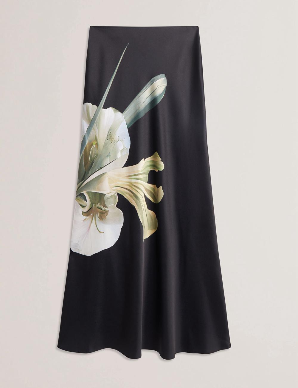 Women Ted Baker ZIONNA - Floral Print Detail Satin Maxi Skirts Black | Egypt  USKWF-9637