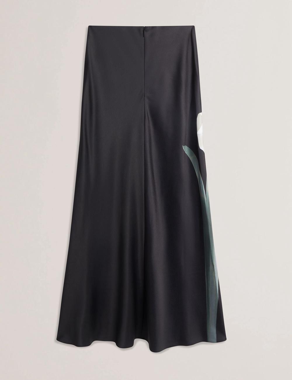 Women Ted Baker ZIONNA - Floral Print Detail Satin Maxi Skirts Black | Egypt  USKWF-9637