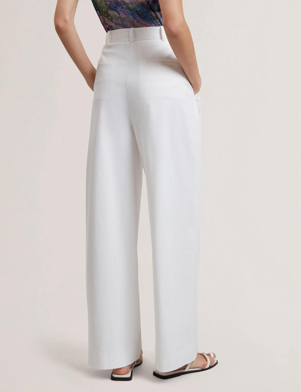 Women Ted Baker ZOZIA - Pleated High Waist Wide Leg Trousers White | Egypt  XHWKT-8079
