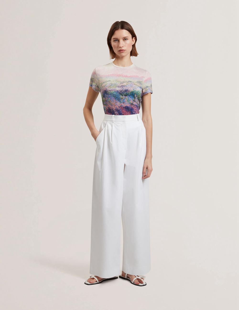 Women Ted Baker ZOZIA - Pleated High Waist Wide Leg Trousers White | Egypt  XHWKT-8079